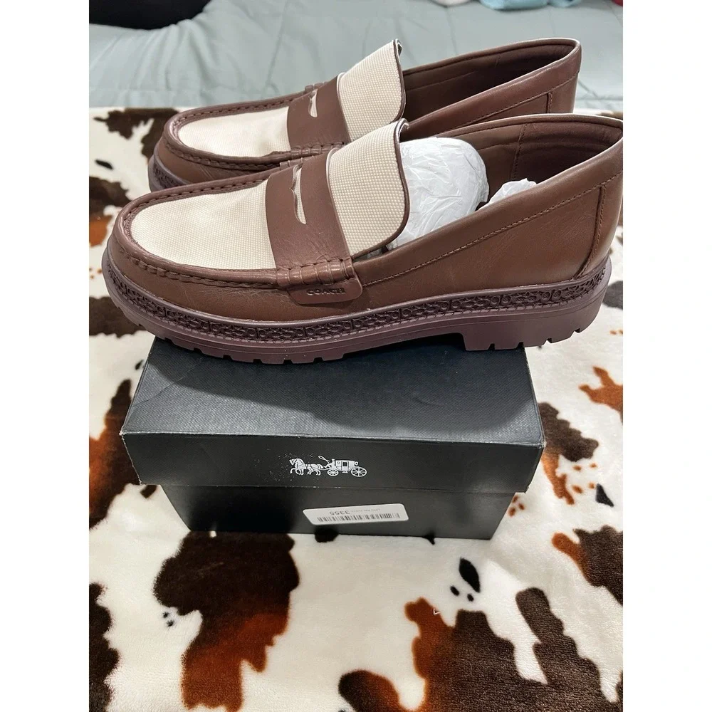Coach Men's Cooper Saddle Signature Canvas Leather Loafers Slip-On Size 9D NIB - Picture 2 of 7